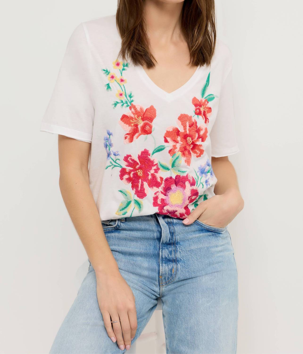 Johnny Was - CELIORA RAW HEM V-NECK TEE