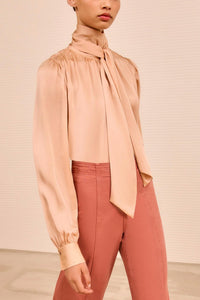Ulla Johnson Ornament Tie Neck Blouse in sand - women's blouse