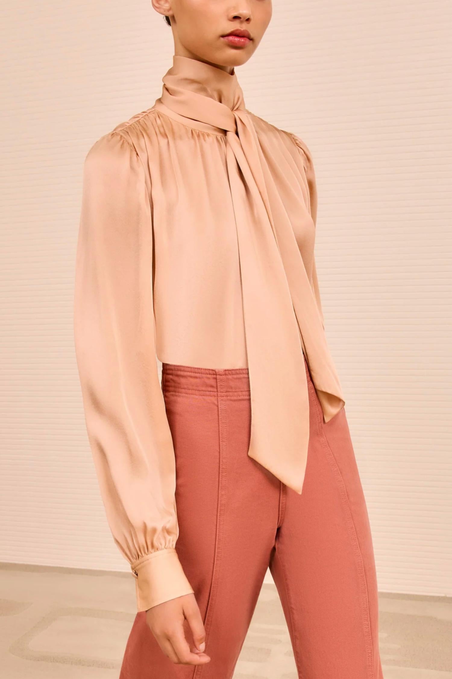 Ulla Johnson Ornament Tie Neck Blouse in sand - women's blouse