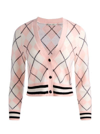 alice + olivia Grace Argyle Cardigan in english rose multi selected - women's cardigan - view 5