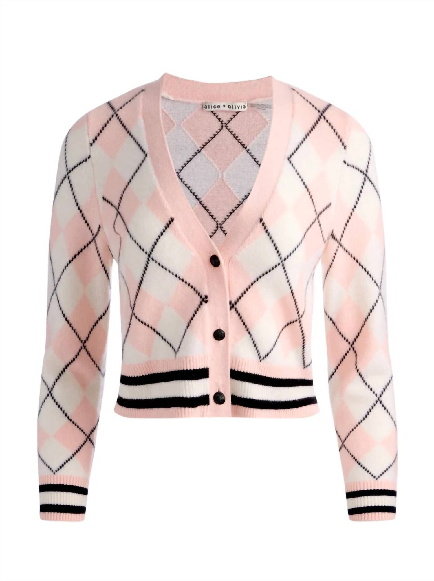 alice + olivia Grace Argyle Cardigan in english rose multi selected - women's cardigan - view 5