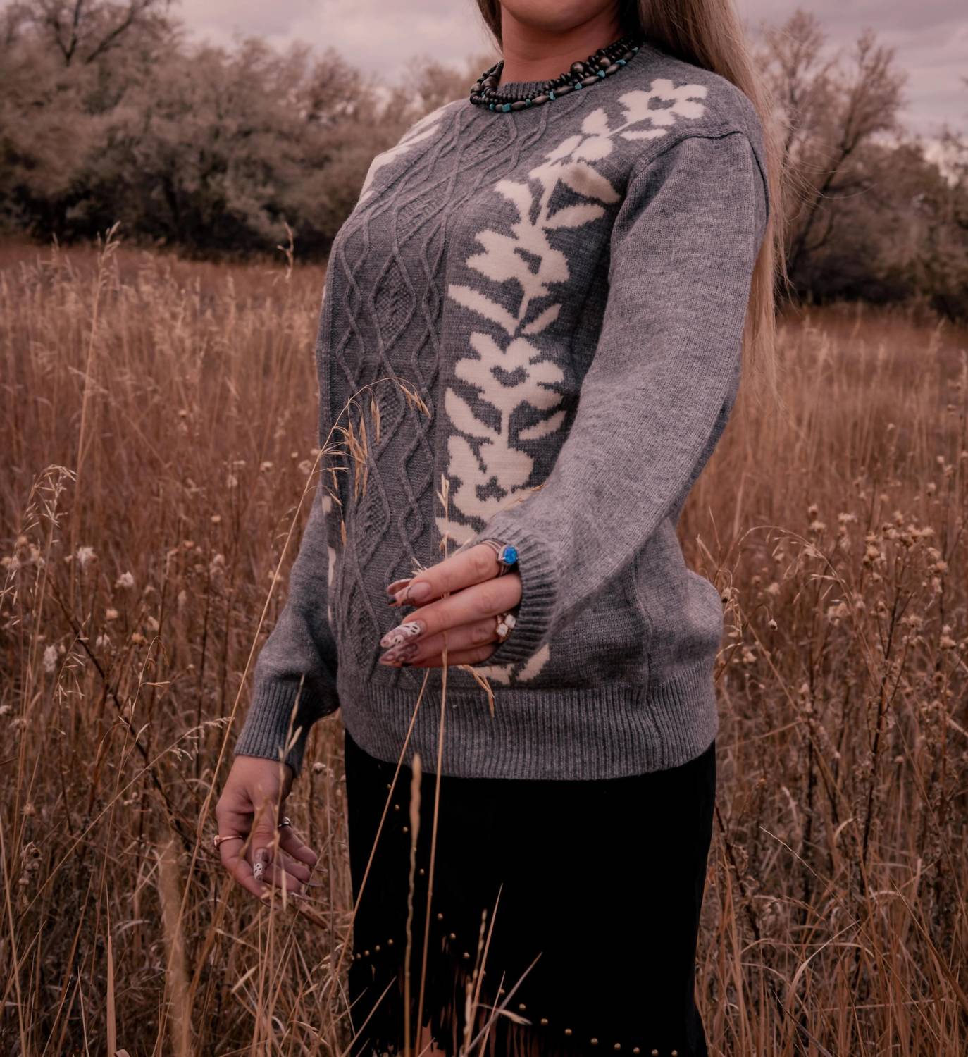 Listicle - Floral Cable Knit Sweater