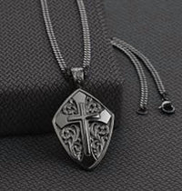 Twister Men's Shield Cross Necklace in silver - men's jewelry - detail view