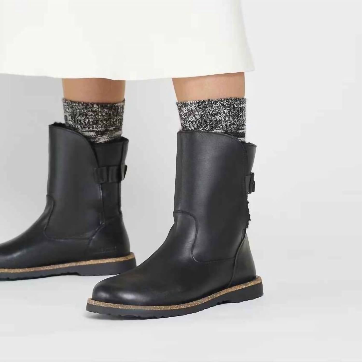 BIRKENSTOCK Women's Uppsala Shearling Leather Boots in black - women's shoe - detail view
