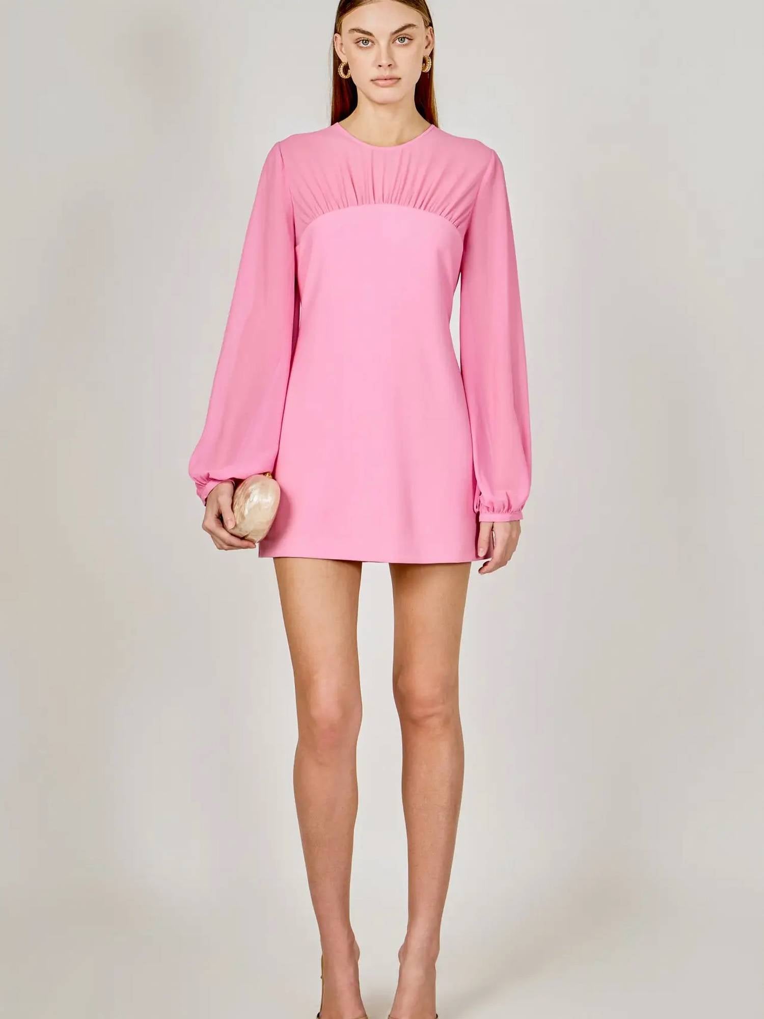 Endless Rose - Mixed Media Mini Dress With Puff Sleeves