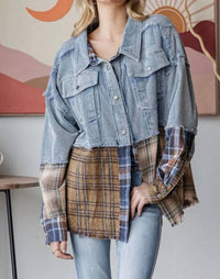 Oli & Hali - Washed Plaid Color Block Shacket
