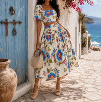 Little Secret Of Mine - Floral Crop Top And Midi Skirt Set