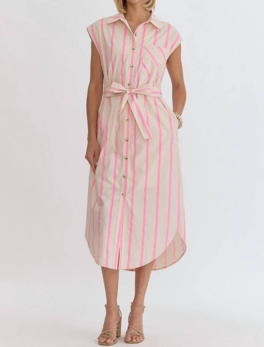 Entro - Striped Button Up Midi Dress