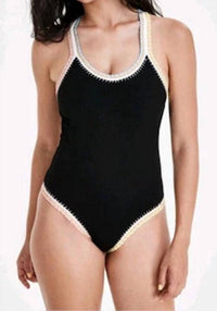 PQ Swim Solange Ferrarini Crochet Trim One Piece Swimsuit in black - women's swimwear