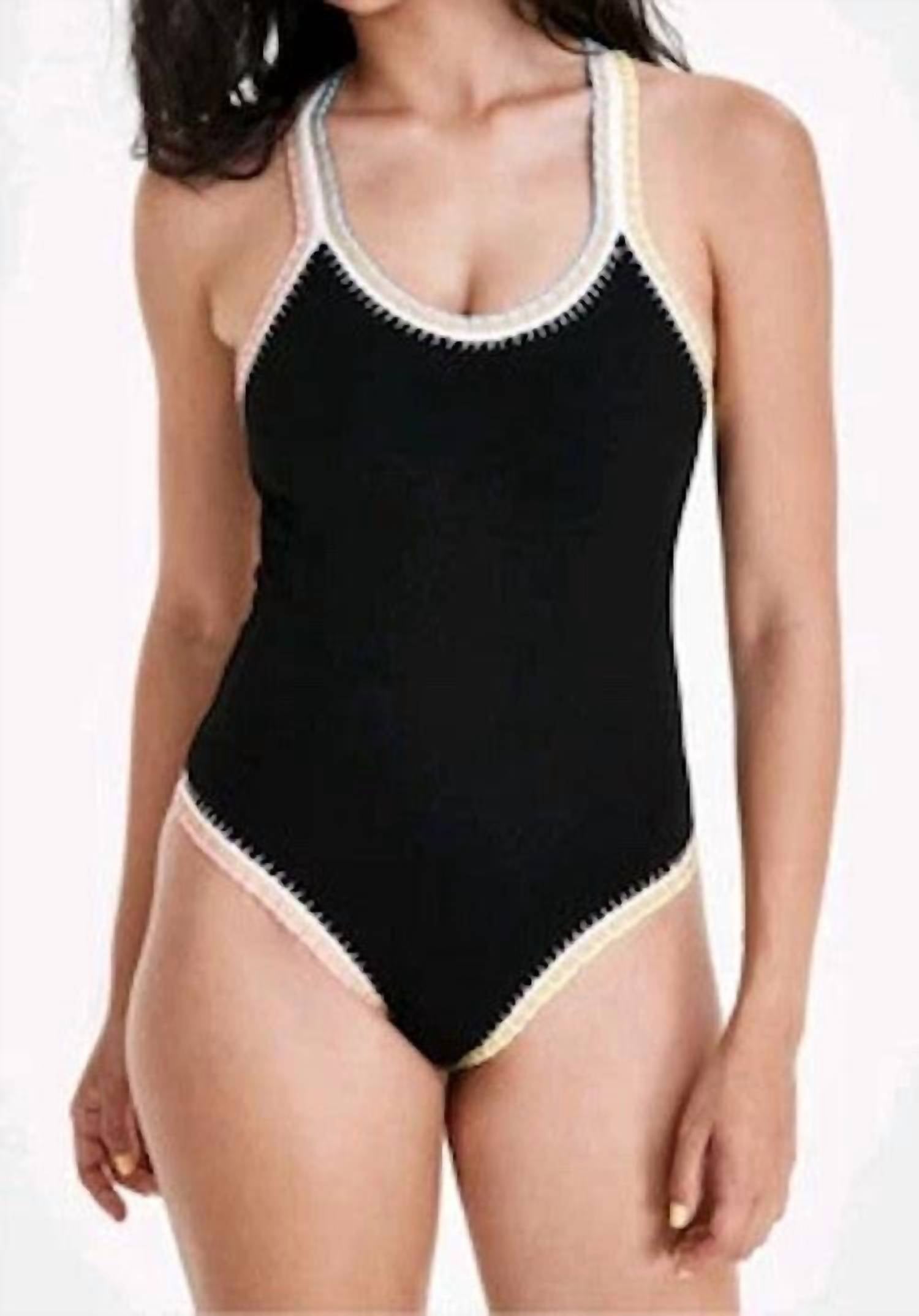 PQ Swim Solange Ferrarini Crochet Trim One Piece Swimsuit in black - women's swimwear