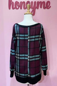 V Neck Plaid Sweater