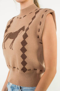 THML Vida Horse Knit Vest in caramel - women's jacket - alternate view
