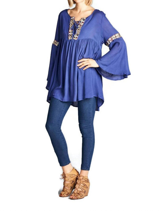 Velzera - Embroidered Bell Sleeve Top