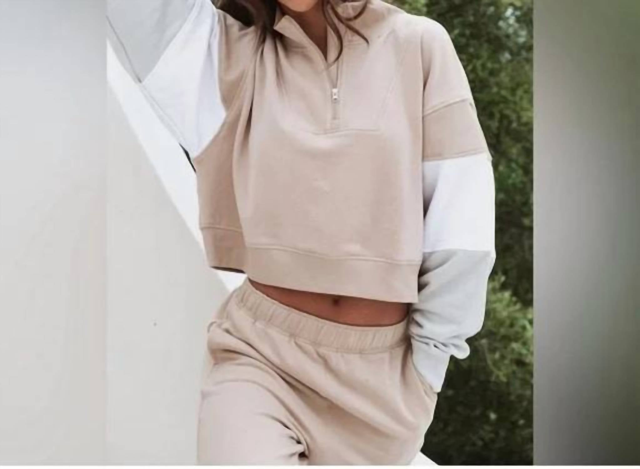 Feat - Plush Half Zip Tri Color Block Sweatshirt