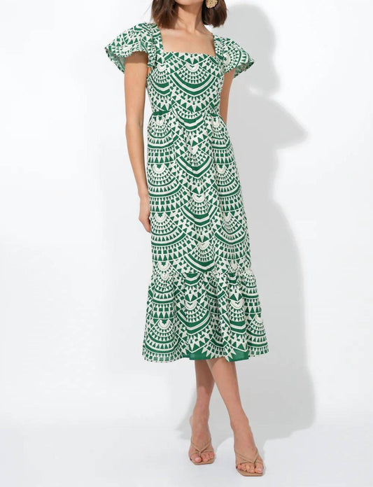 Adelyn Rae - Maja Cotton Crochet Flutter Sleeve Midi Dress