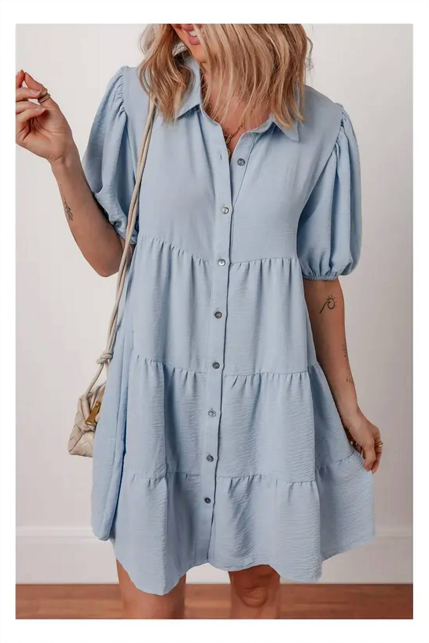 Entro - Puff Sleeve Tiered Dress