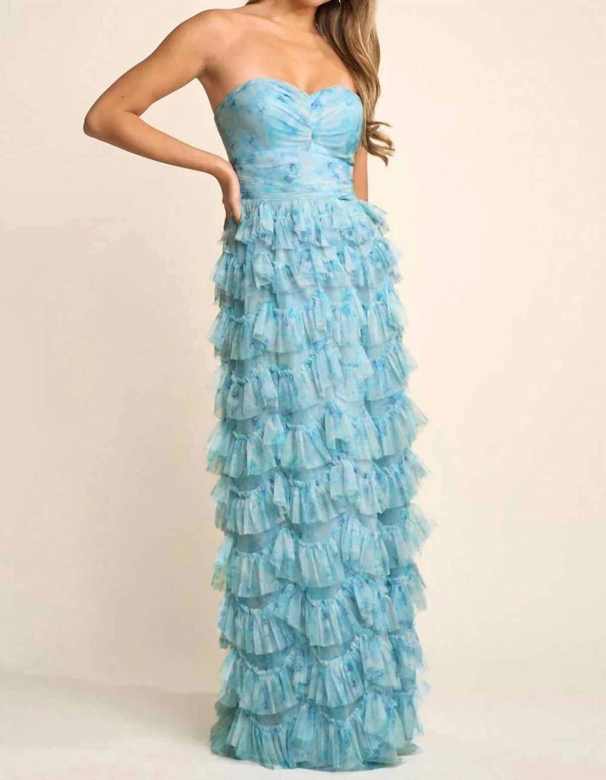 Maniju - Strapless Ruffle Layered Maxi Dress