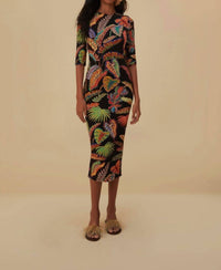 Farm Rio - Cool Foliage Jersey Half Sleeve Midi Dress
