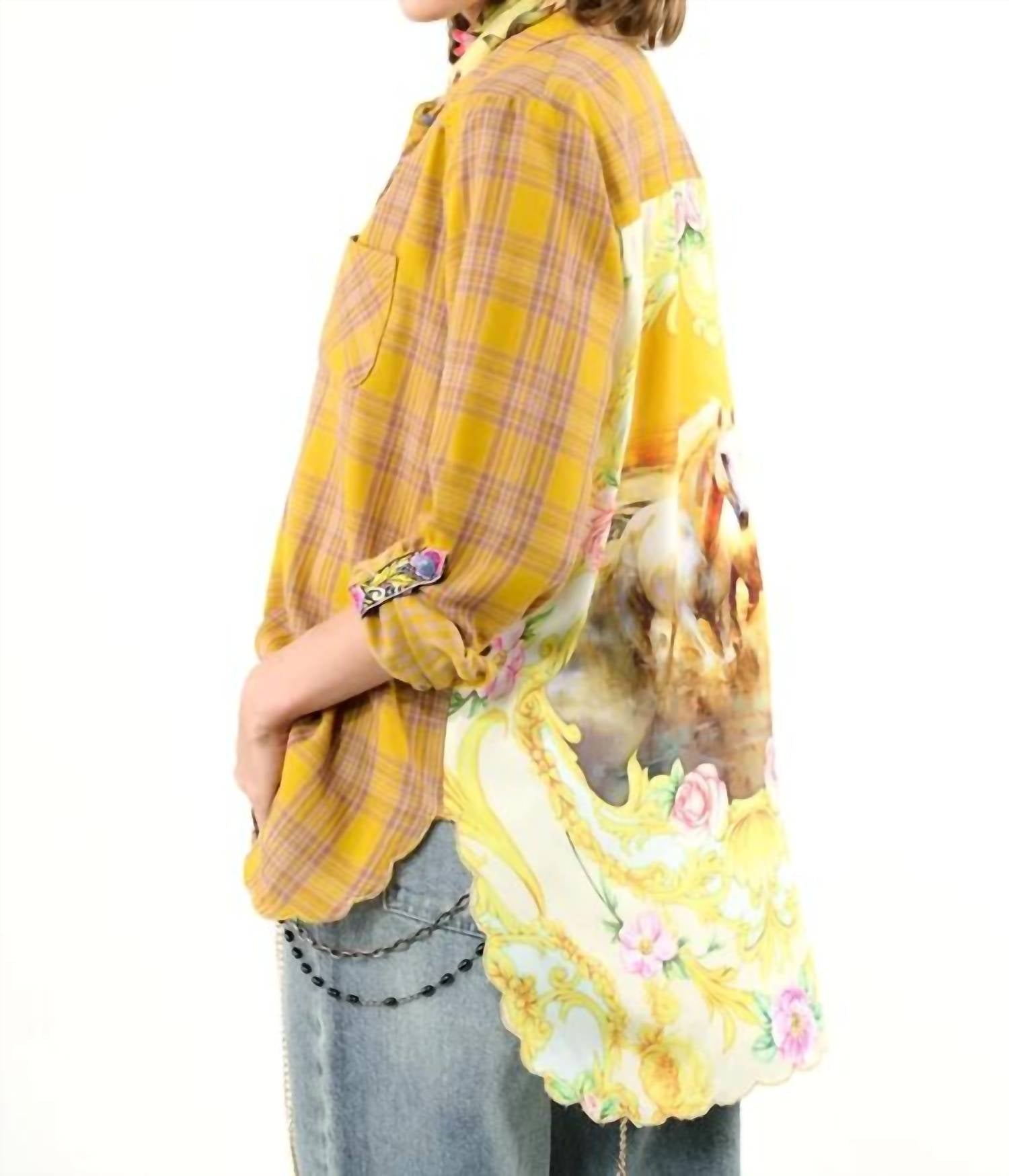 Aratta Wild Wild West Shirt in mustard ivory 1 - women's shirt - alternate view