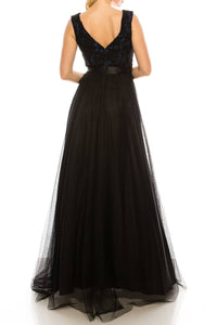 Aidan Mattox - Sleeveless Floral Lace Bodice Dress