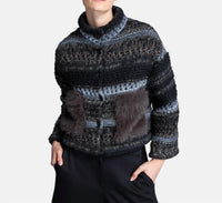 Tricot Chic Button Cardigan With Fur Pockets in brown and grey - women's cardigan