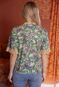 Voy - Ruffled Multi Print Button Down Top
