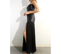 Mulla - Slit And Faux Leather Pleated Maxi Skirt