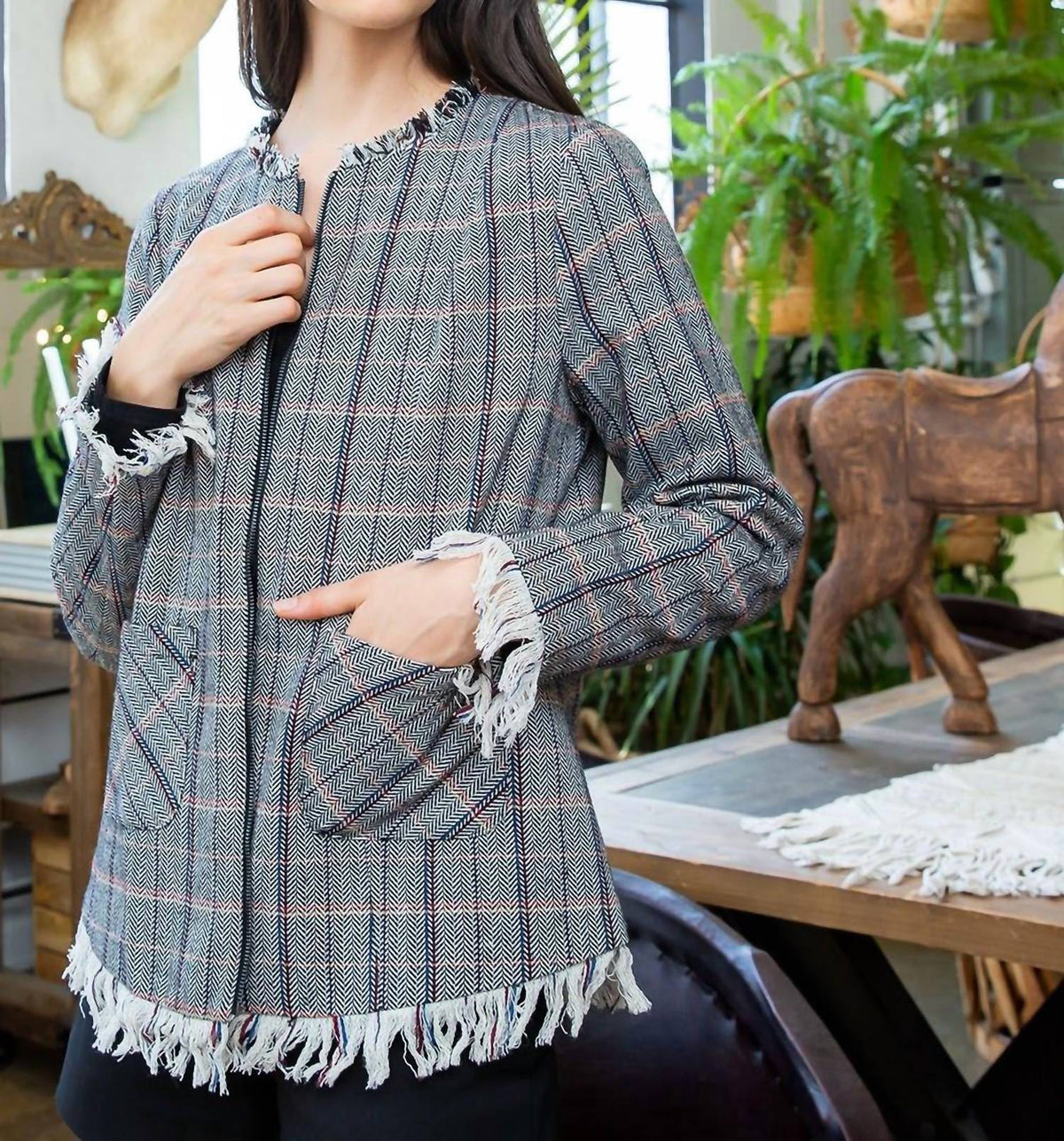 Thml - Plaid Fringe Jacket