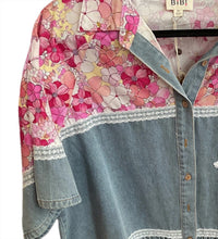 Bibi - Women's Denim Floral Button Up Crop Top