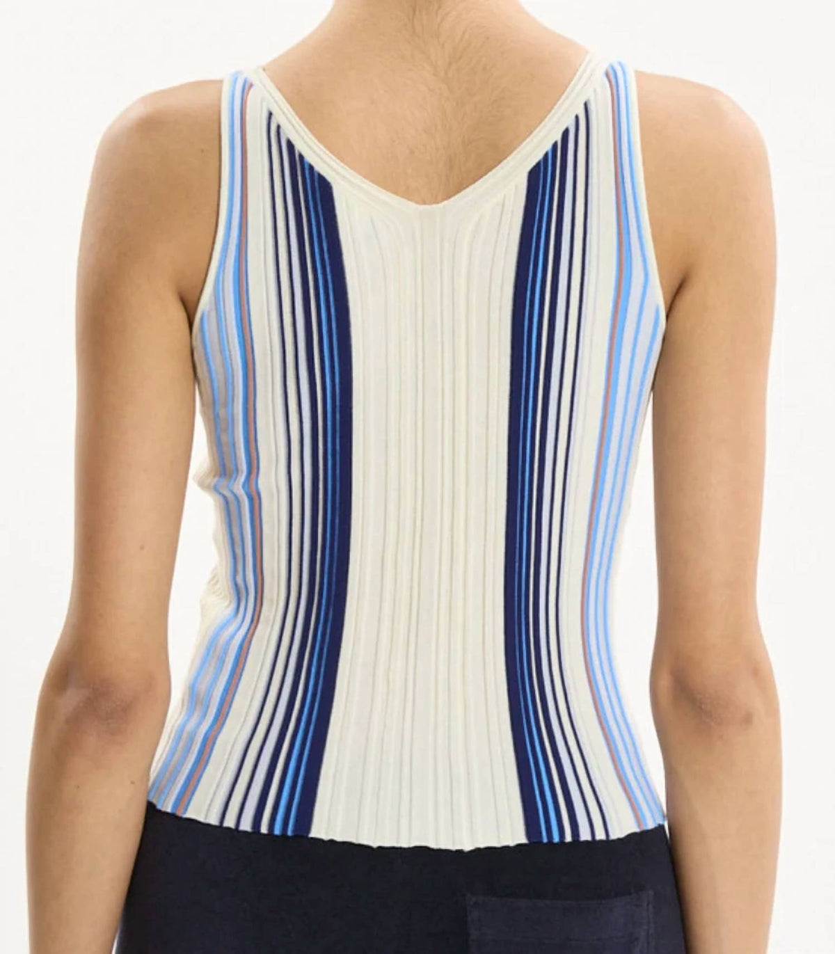 Theory - Stripe Rib Knit Scoop Neck Tank