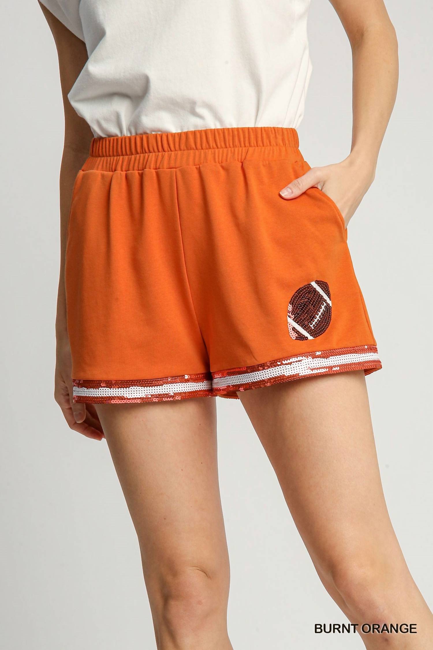 Umgee - French Terry Game Day Shorts with Sequin Detail