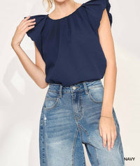 Umgee - Flutter Sleeve Pleated Crew Neck Blouse