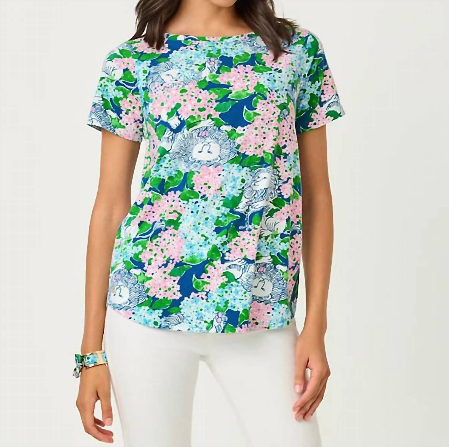 Lilly Pulitzer Key West Top in starlight navy lydia the lion - women's t-shirt