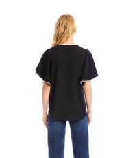 Karen Kane Flutter Sleeve Edge Stitch Top in black with cream - women's t-shirt - alternate view