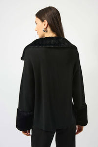 Joseph Ribkoff - Sweater Knit Coat With Fur Trim