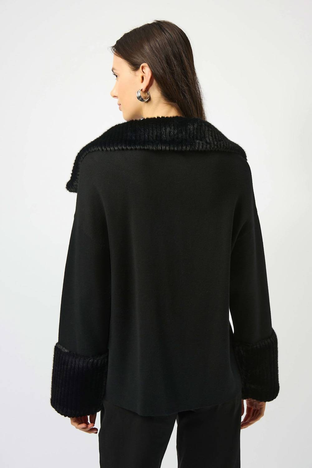 Joseph Ribkoff - Sweater Knit Coat With Fur Trim