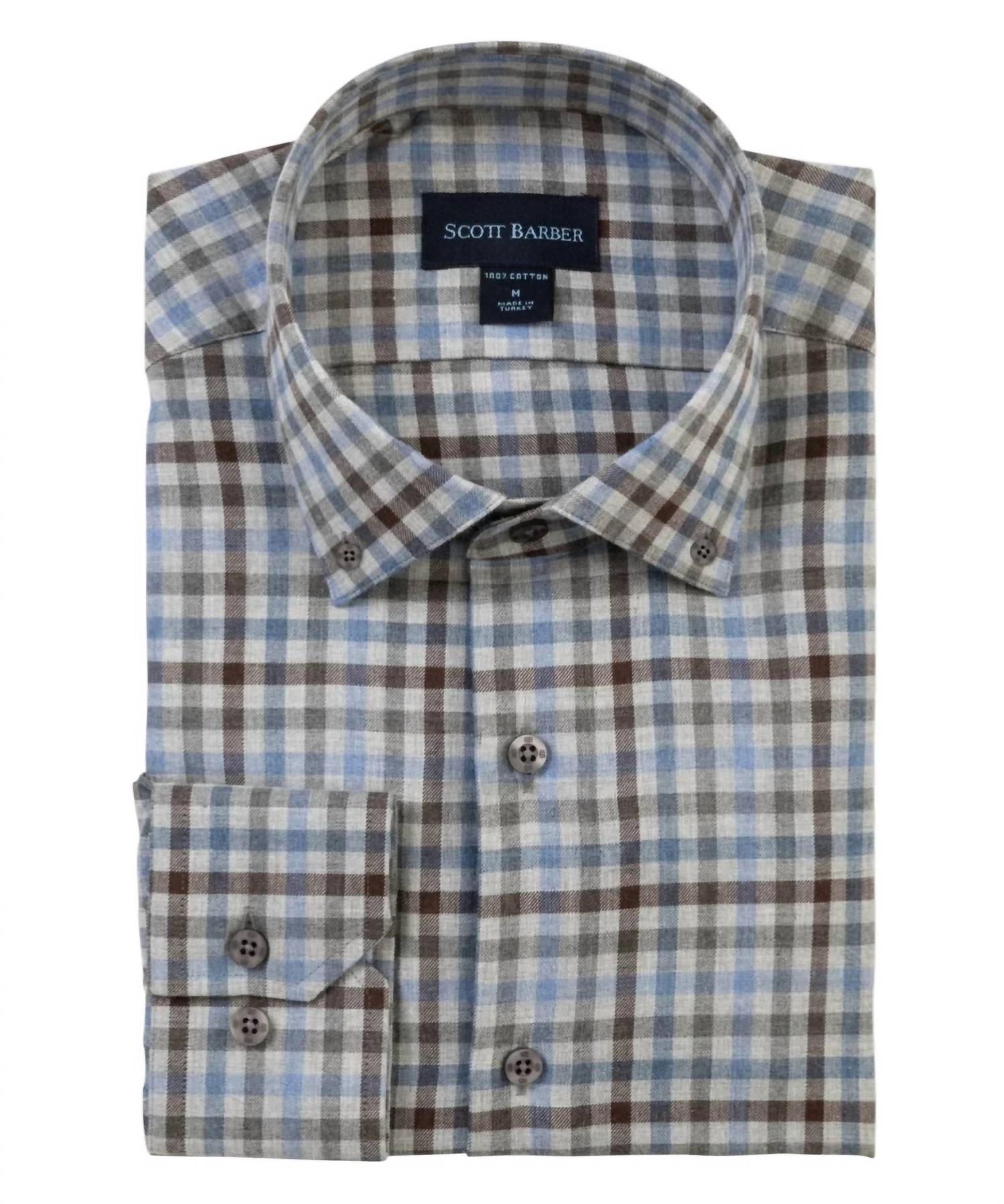 Scott Barber - Men's Brushed Cotton Gingham Long Sleeve Shirt