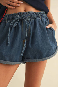 Klesis - Folded Denim Shorts With Side Contrast Tape