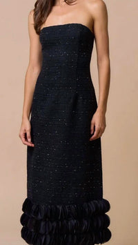 Lalavon - Tweed Strapless Dress with Trim