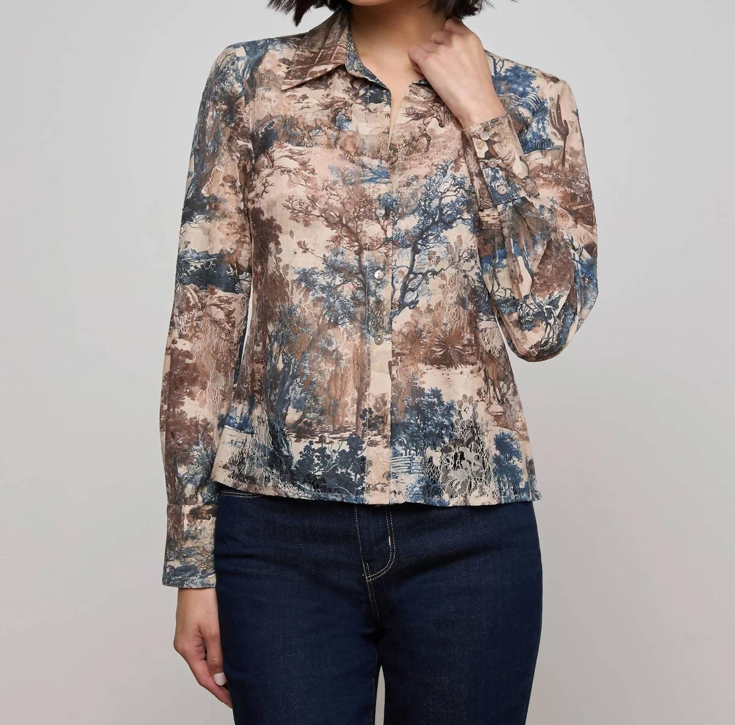 L'Agence - Maia Lace Button Down Shirt