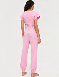 Sweetkama - Solid Color Crop Top And Pants Set