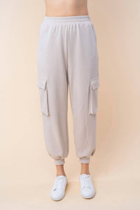 White Birch - High Waisted Solid Knit Cargo Pants