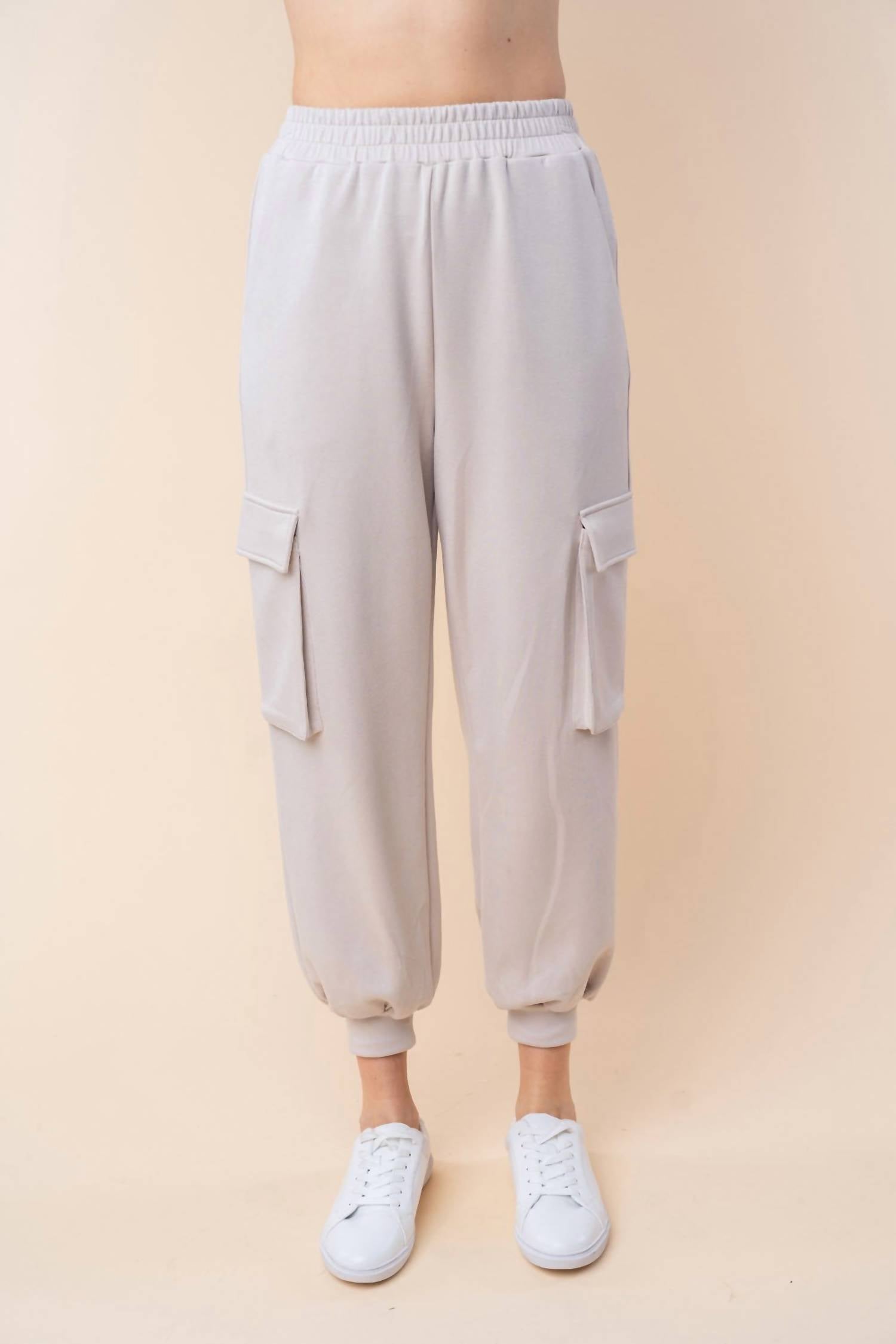 White Birch - High Waisted Solid Knit Cargo Pants