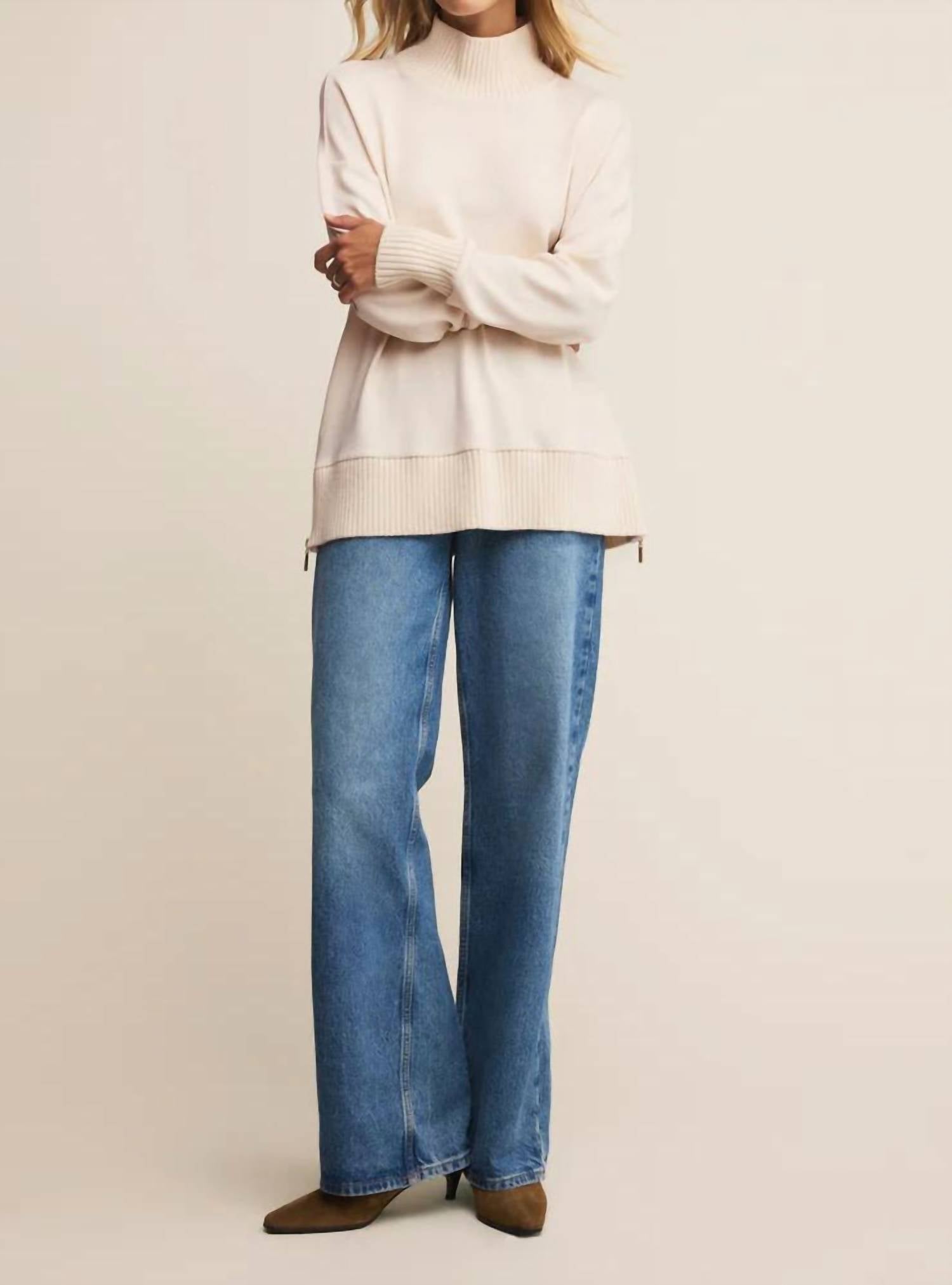 Z Supply Sable Luxe Rib Mock Neck Sweatshirt in warm white - women's top - view 4