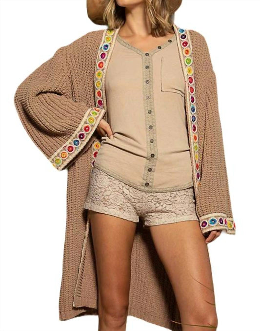 Pol - CHENILLE CARDIGAN WITH TRIM