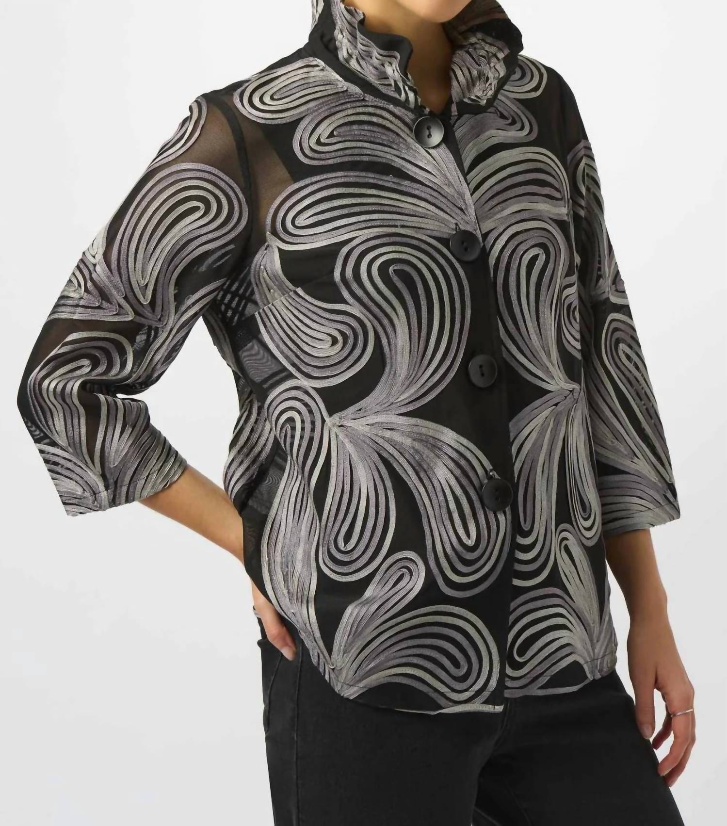 Joseph Ribkoff - Embroidered Mesh Jacket