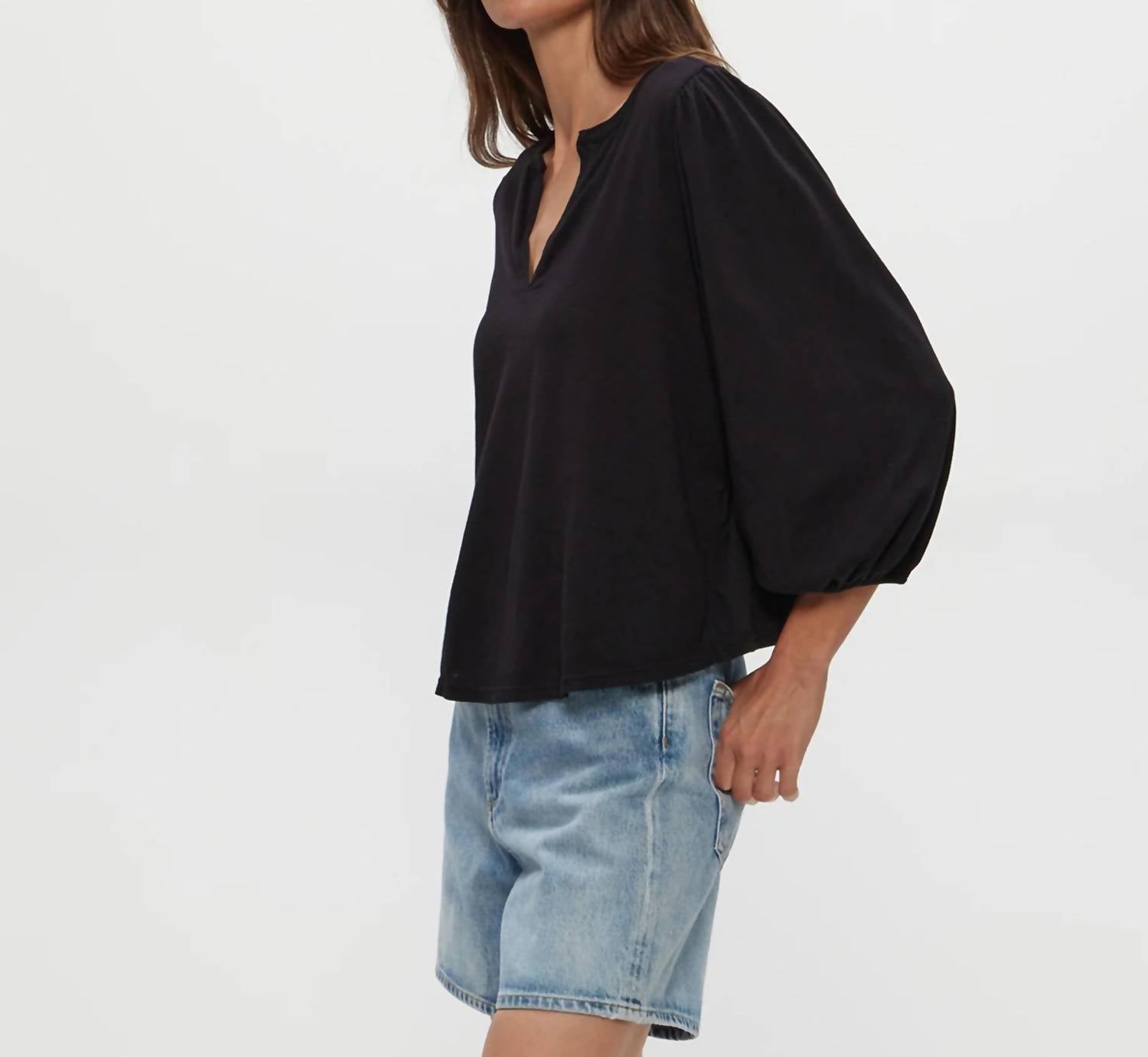 Michael Stars Gabi Puff Sleeve Top in black - women's blouse - view 4