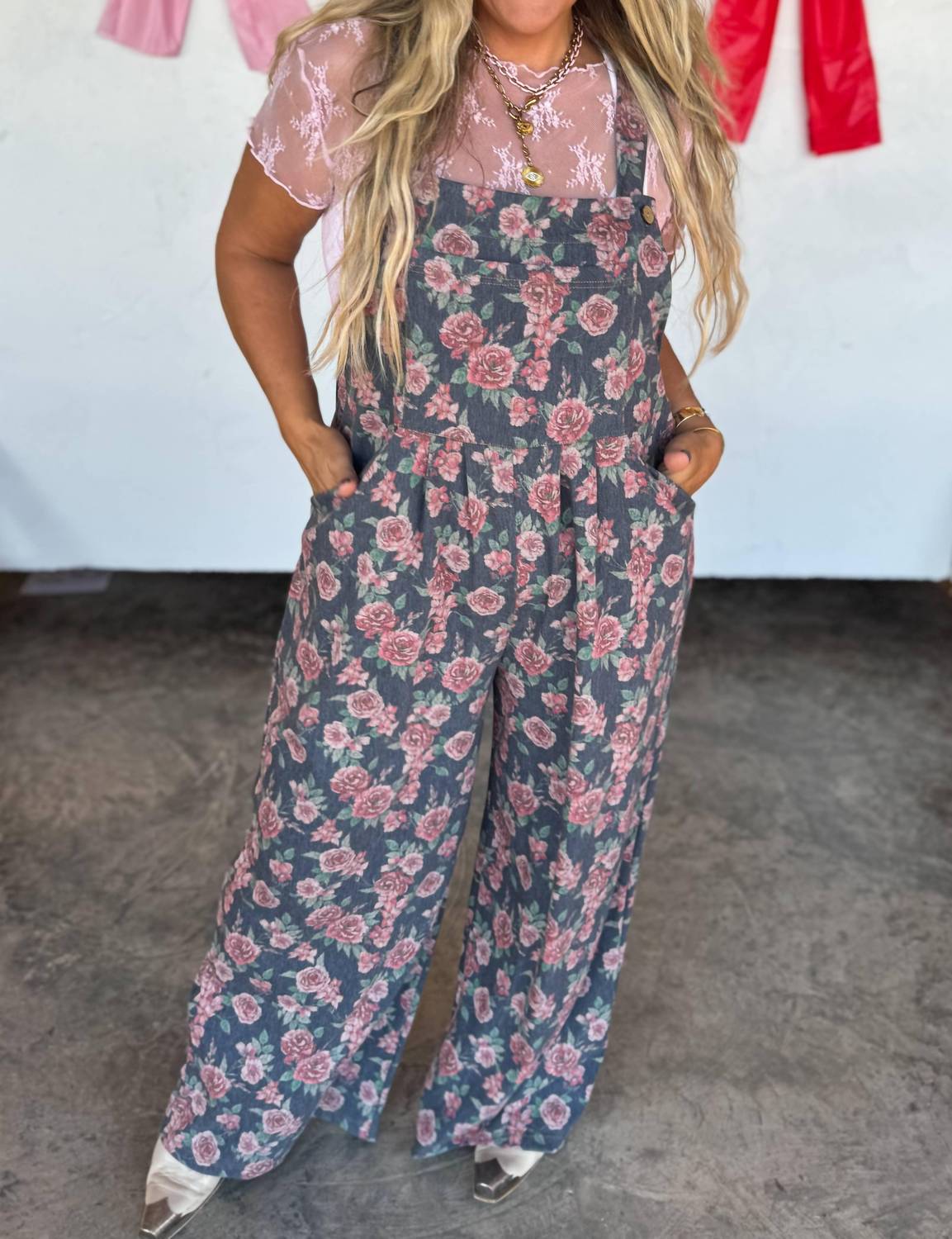 BLAKELEY Cassidy Denim Overalls in pink floral ditsy - women's pants - view 6