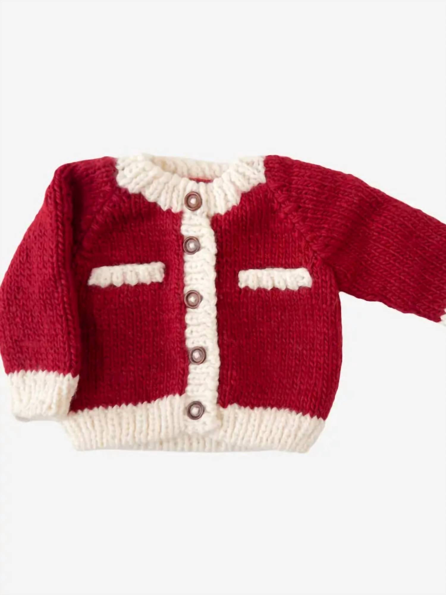 The Blueberry Hill Kid's Coco Cardigan Sweater in red - kids' sweater - detail view