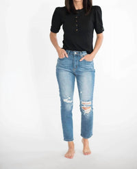 Tea N Rose - Benett High Rise Cropped Mom Jeans